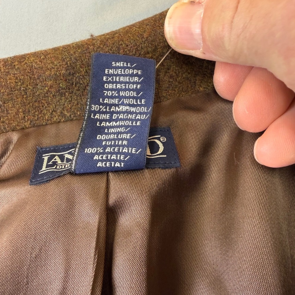 Lands End Women Petite Blazer Jacket Brown Tweed Wool Blend Button Front Size 14 - Picture 8 of 16